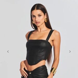 Retrofête JAYLEE COATED DENIM TOP nwt black faux leather cropped sleeveless tube